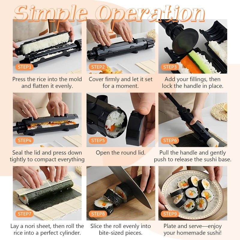 EQUNROY Sushi Making Kit,Sushi Roller,Sushi Maker,Sushi Kit,Perfect for Crafting Sushi Roller with Rice,Vegetables,and Meat,Ideal Diy Sushi Tool Set for Beginners and Enthusiasts(White) - Image 4